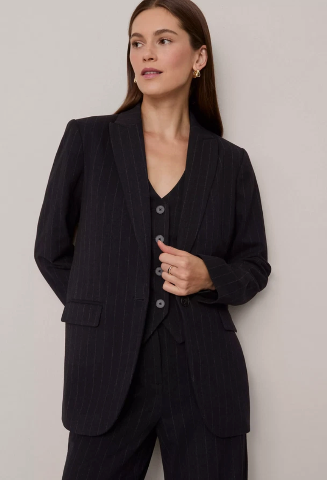 Nwt Ann Taylor Navy White Pinstripe Longline Blazer Jacket Sz 6